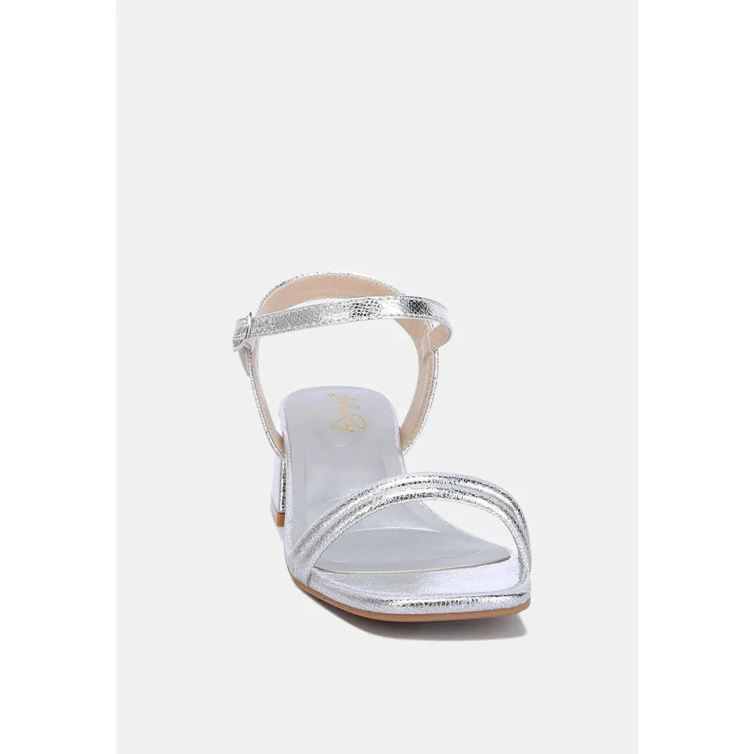 Zabou Metallic Ankle Strap Low Block Heels.