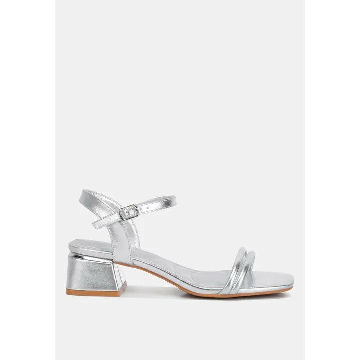 Zabou Metallic Ankle Strap Low Block Heels.