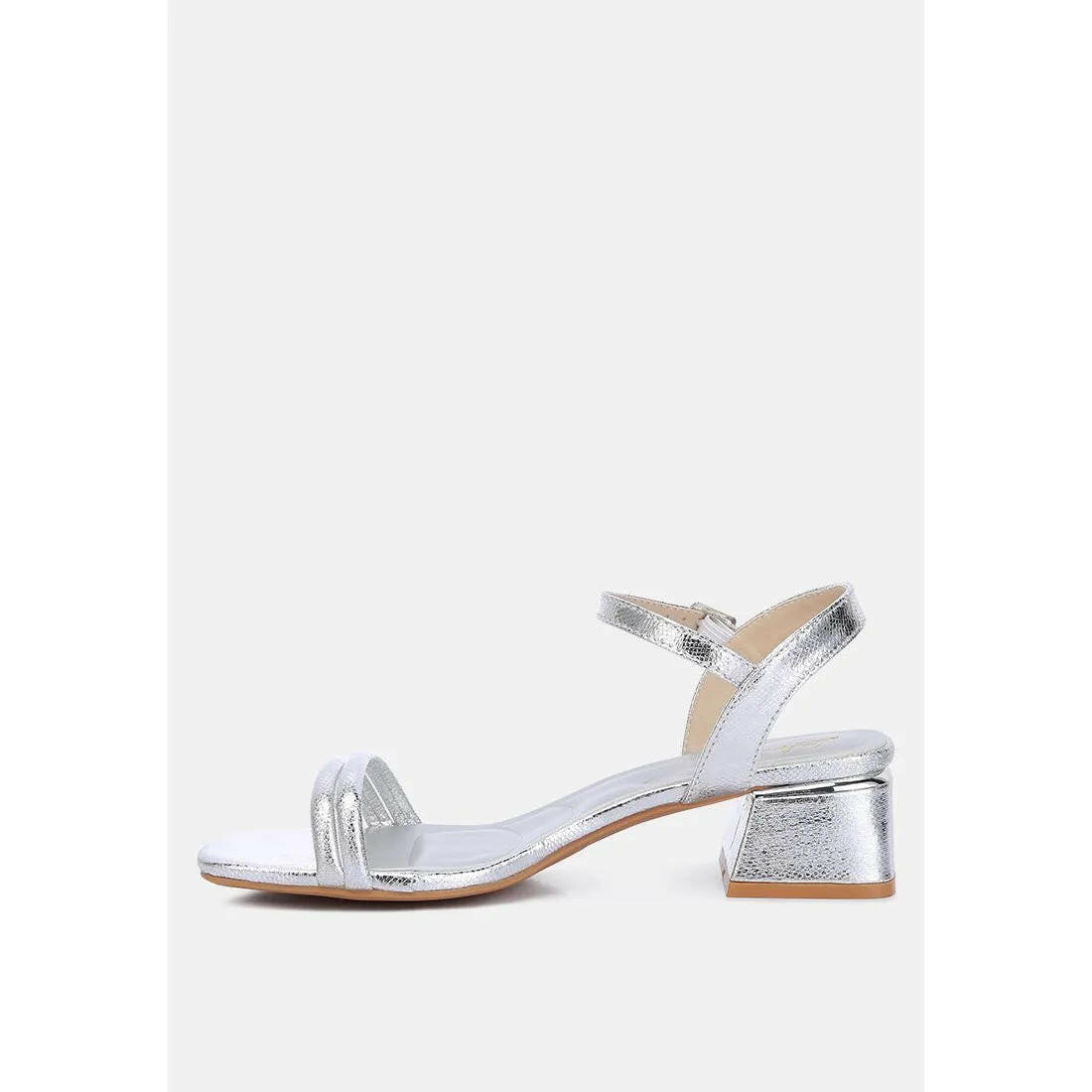 Zabou Metallic Ankle Strap Low Block Heels.
