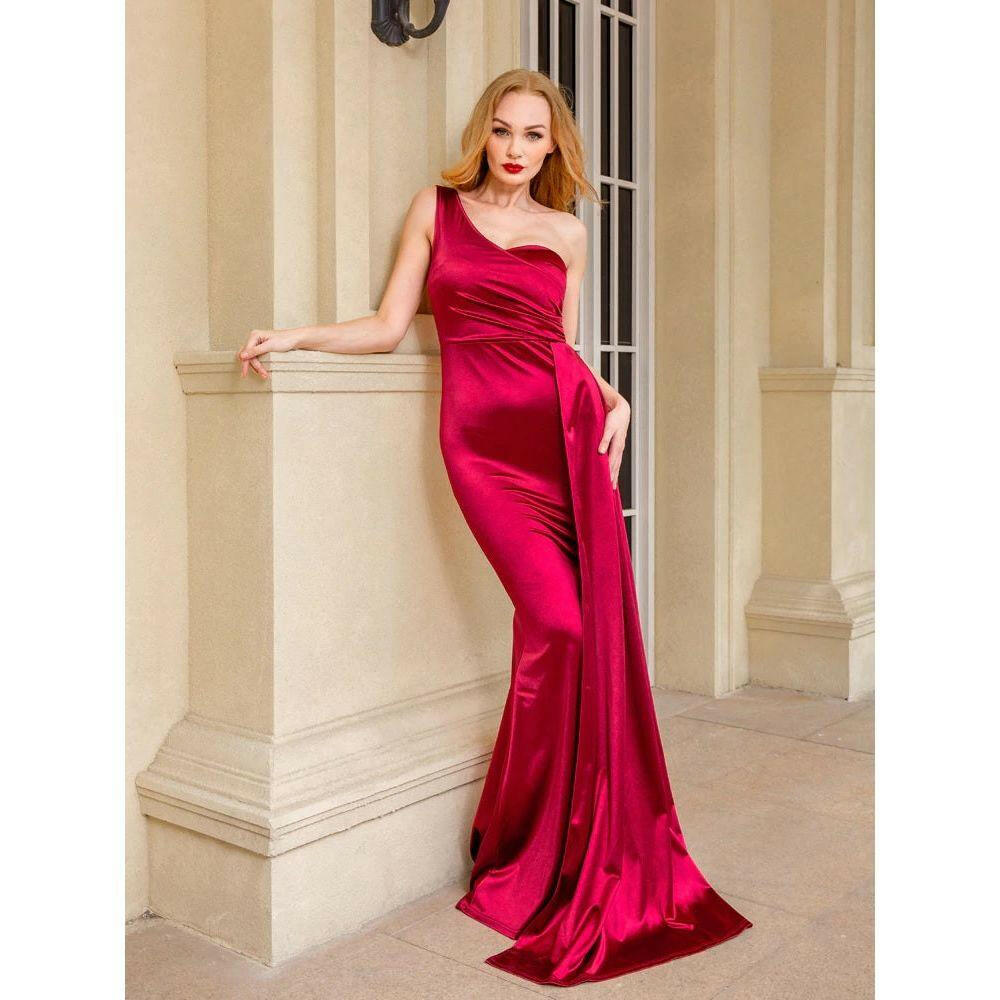 Heather One Shoulder Satin Evening Gown.