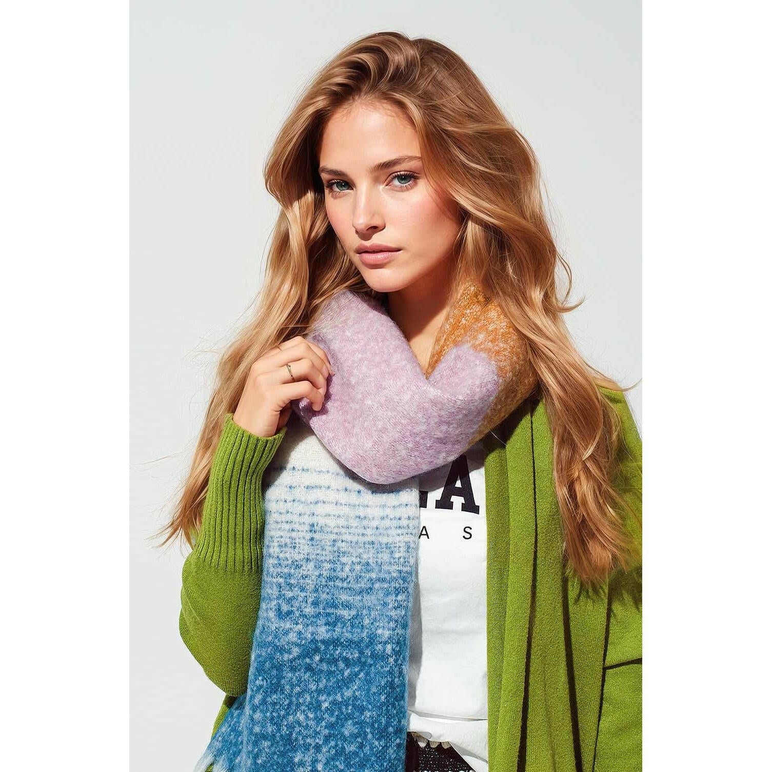 Multi Colored Striped Chunky Knit Scarf.