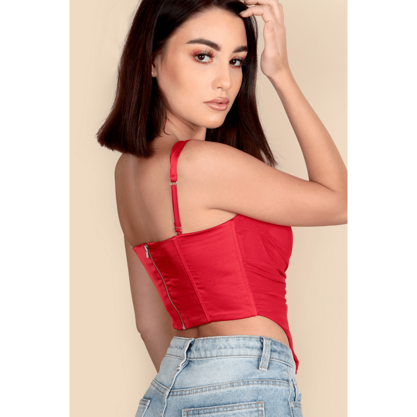 "ROMANCE" Red Bustier Corset Crop Top.