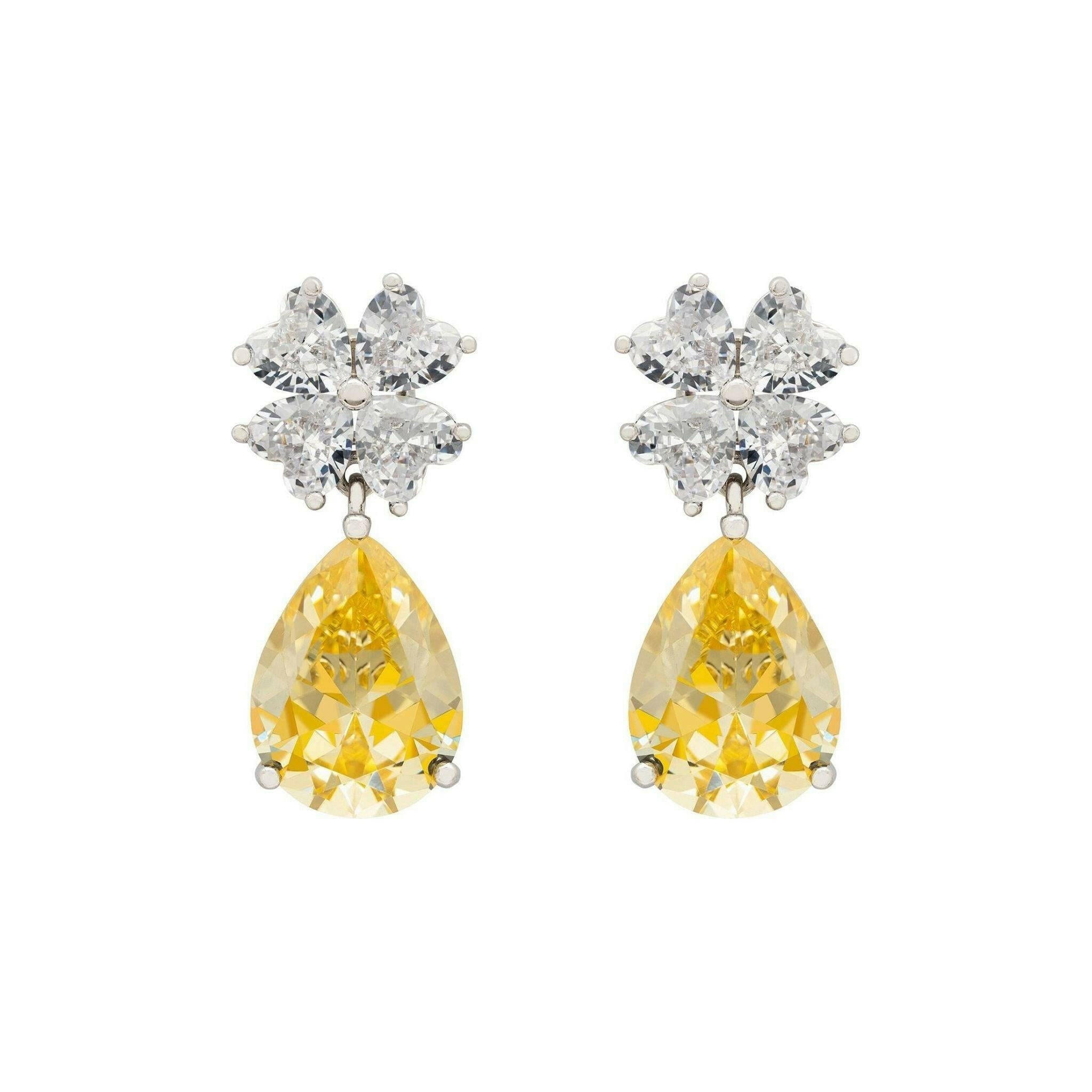 Victoria Teardrop Earrings Silver Yellow Topaz.