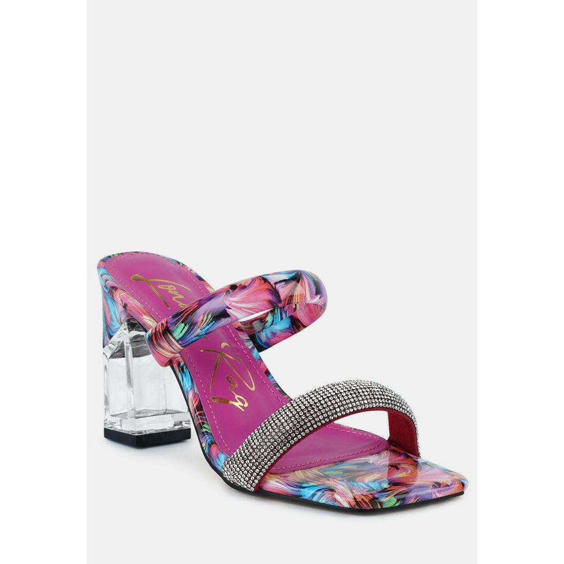 Krypton Marble Print Clear Block Heel Sandals.