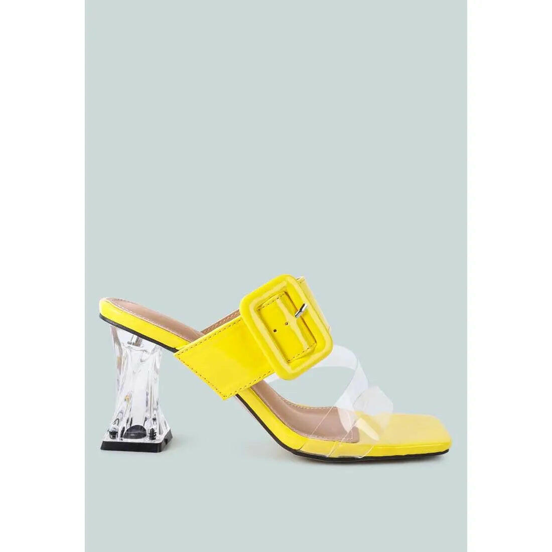 City Girl Buckle Detail Clear Spool Heel Sandals.