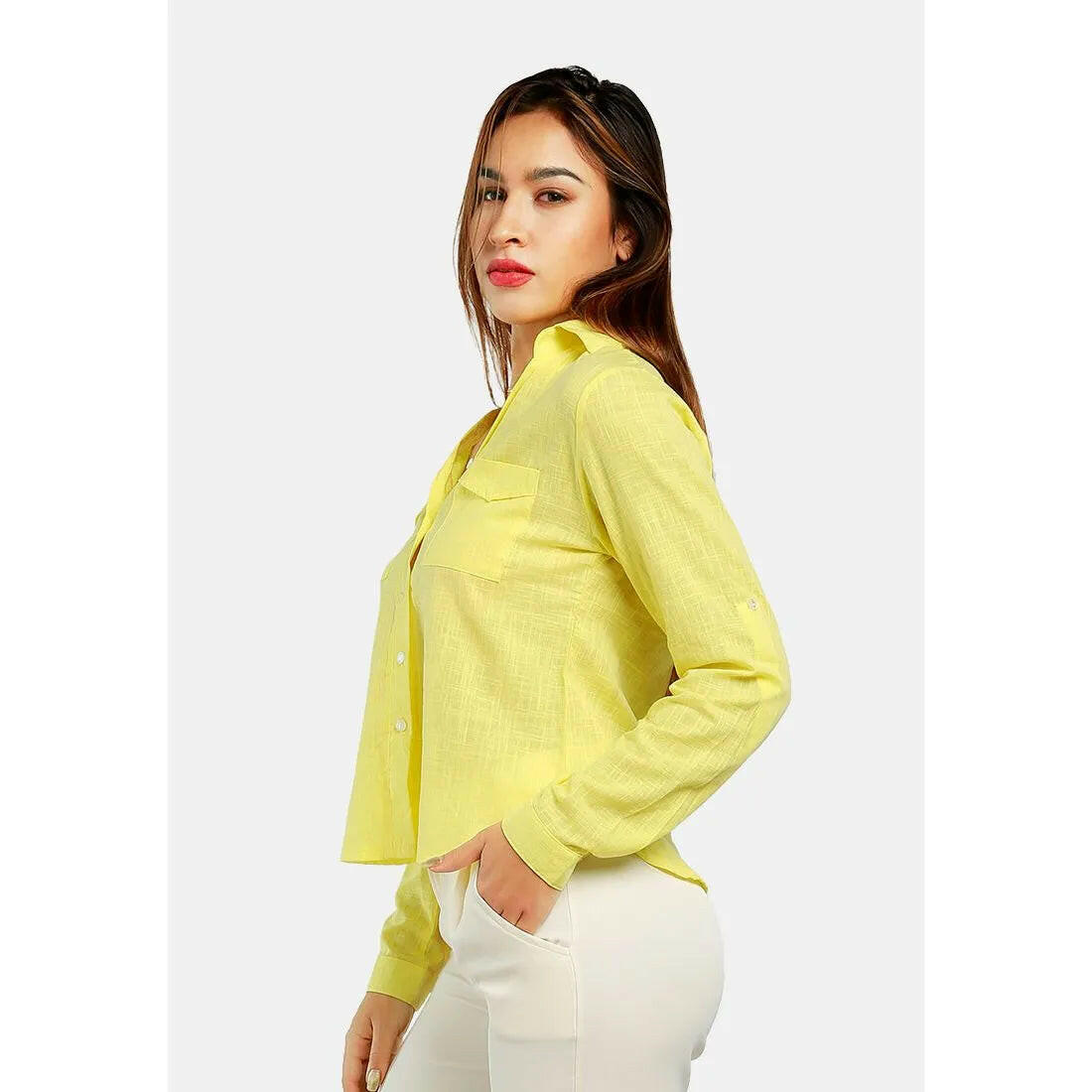 Woven Pocket Detail Shirt in Yellow.