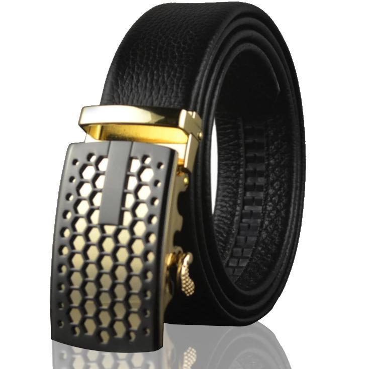 Black Belt Black Gold Buckle Mens Adjustable Ratchet Slide Buckle Belt.