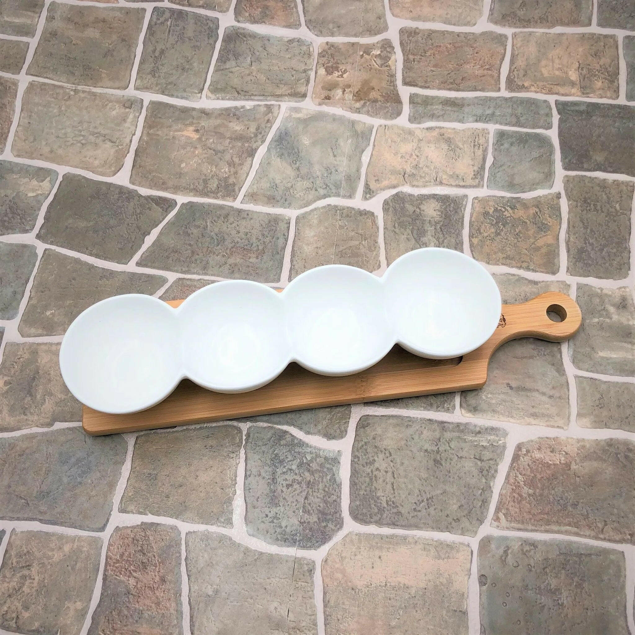 Fine Porcelain Centipede 4 Section Dish With Bamboo Serving Tray.