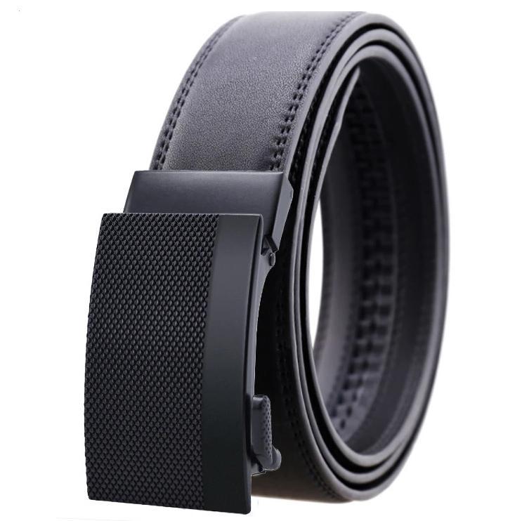 Black Belt & Buckle Leather Mens Adjustable Ratchet Slide Buckle Belt.