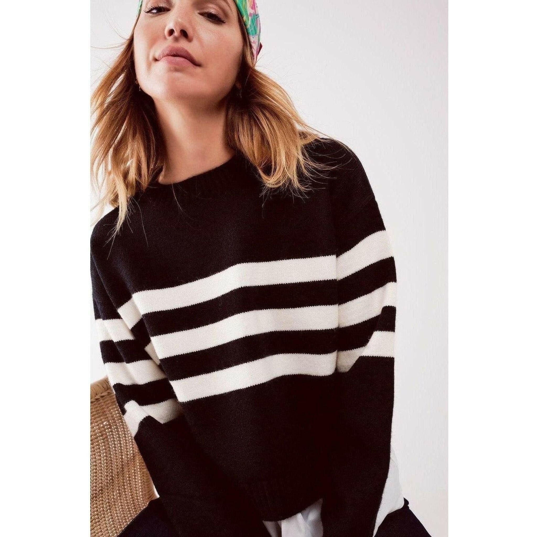 2 in 1 Striped Sweater with Shirt Underlay.