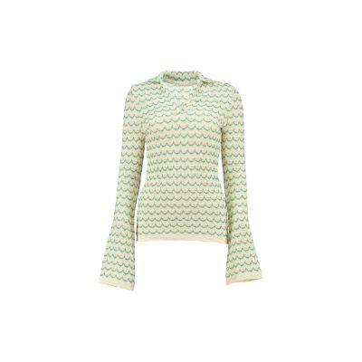 Light Weight Long Sleeve Cotton Knit Blouse Green.