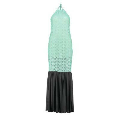 Open Back Cotton Crochet Dress Green on Black.