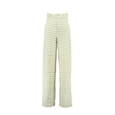 Light Weight Cotton Knit Long Wide Trousers Green.