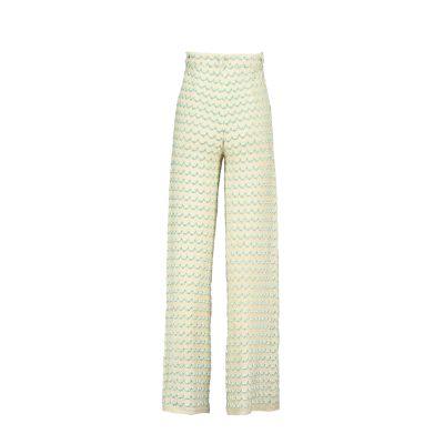 Light Weight Cotton Knit Long Wide Trousers Green.