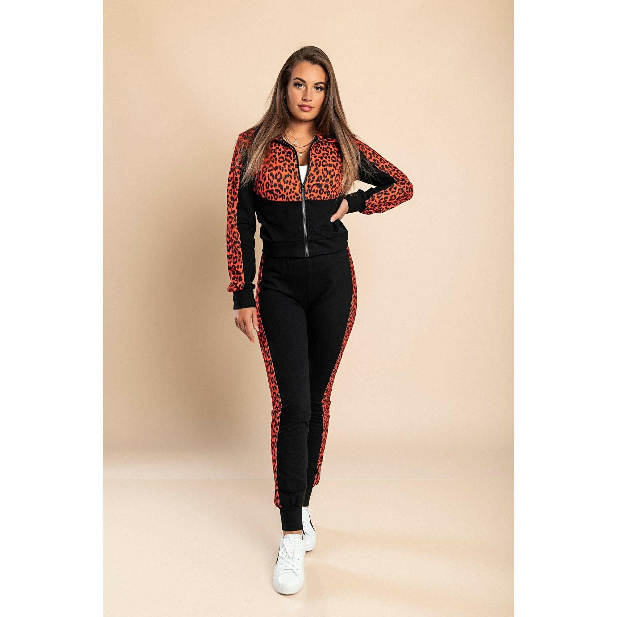 Segovia Leopard Print Tracksuit Set Red.