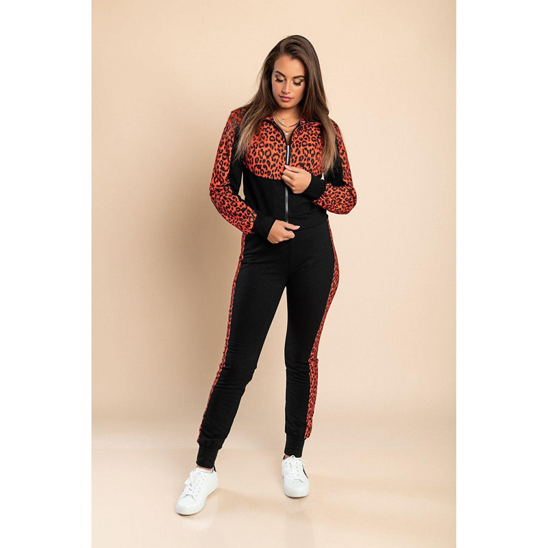 Segovia Leopard Print Tracksuit Set Red.