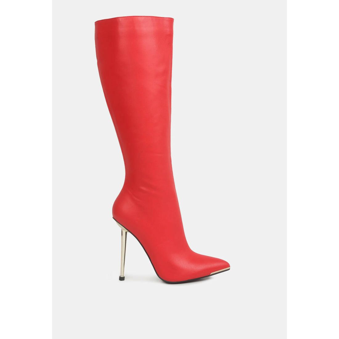 Hale Faux Leather Pointed Heel Calf Boots.