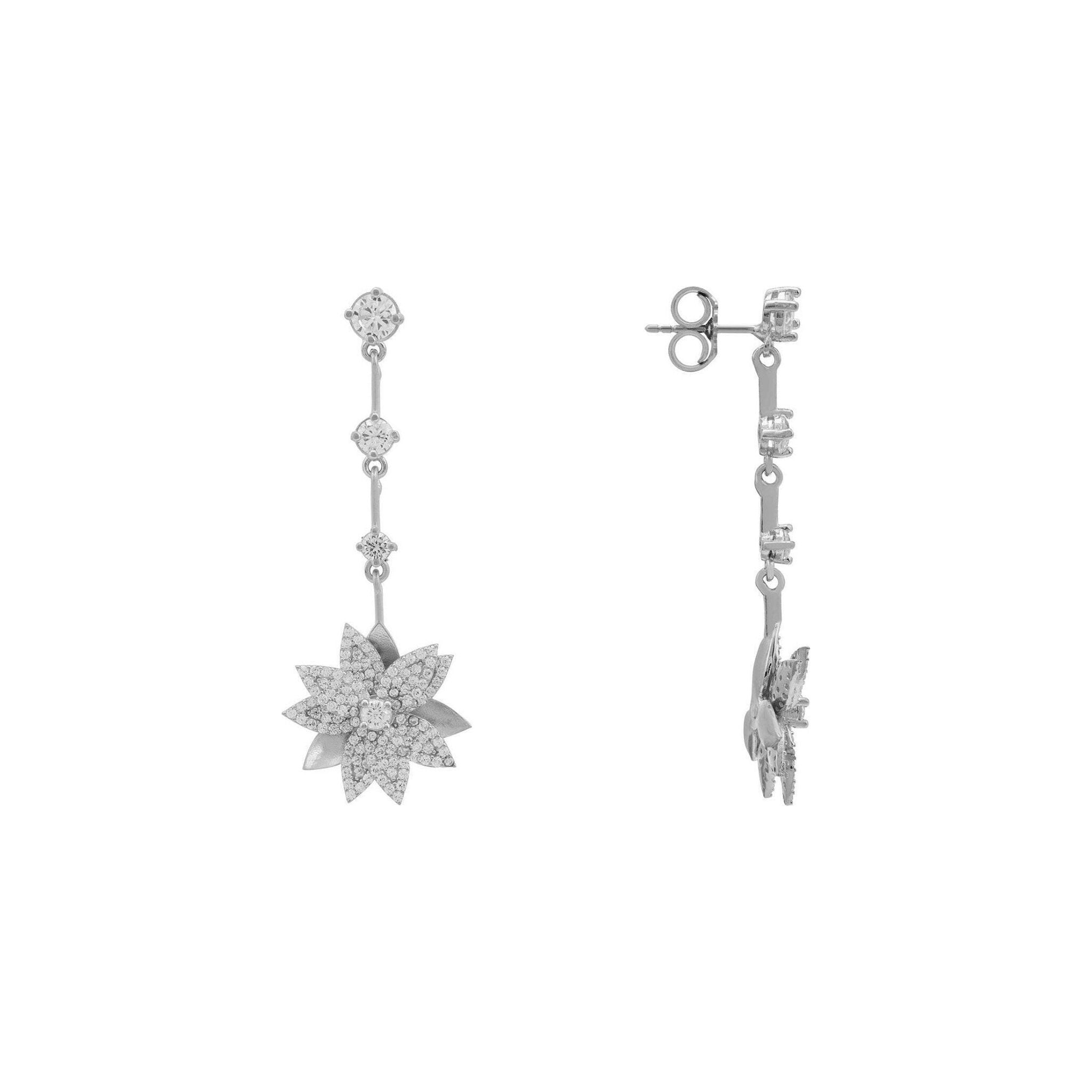 Dahlia Drop Earrings Silver White.