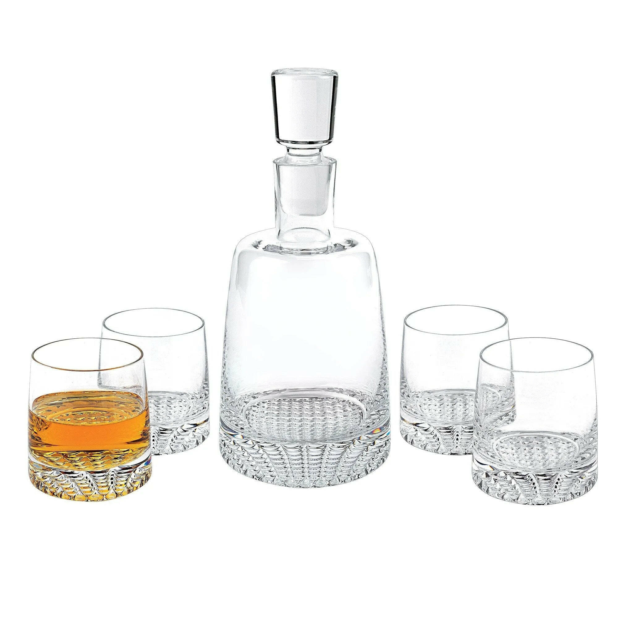 Mouth Blown European Crystal 5 Pc Whiskey Set.