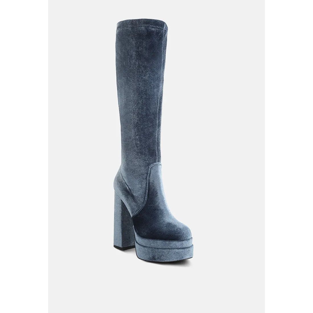 Lazuli High Block Heel Velvet Boot.