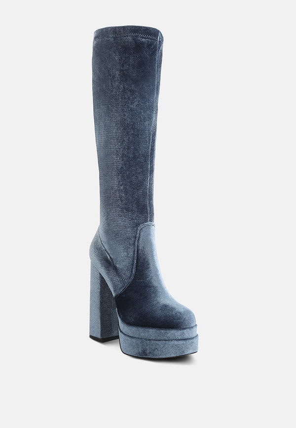 Lazuli High Block Heel Velvet Boot