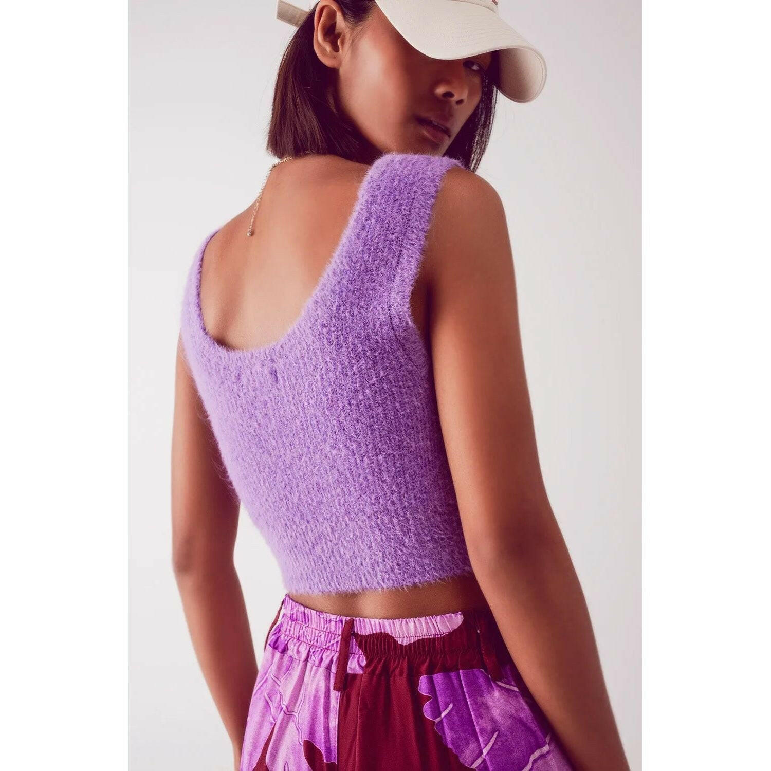 Knitted Crop Top in Purple.