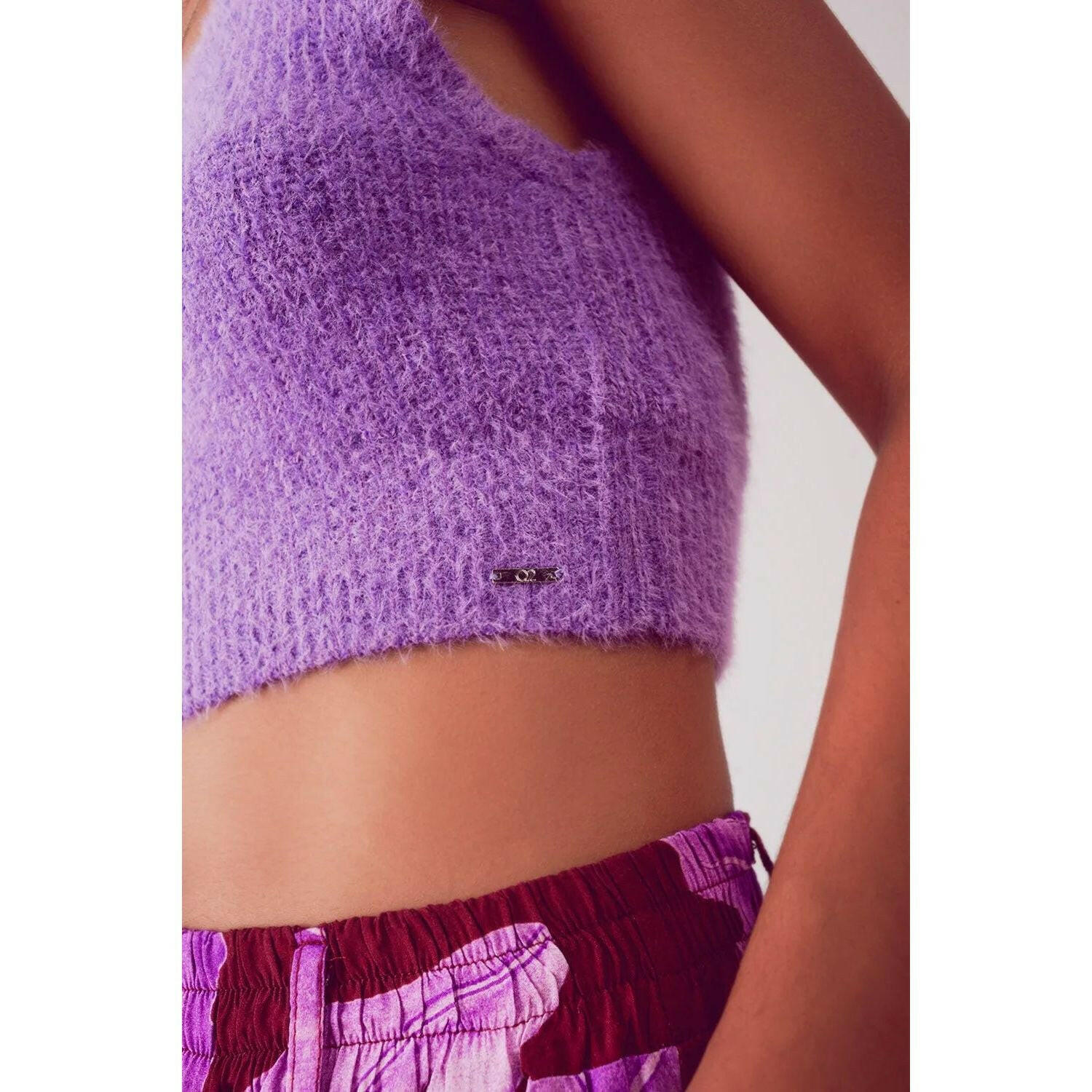 Knitted Crop Top in Purple.