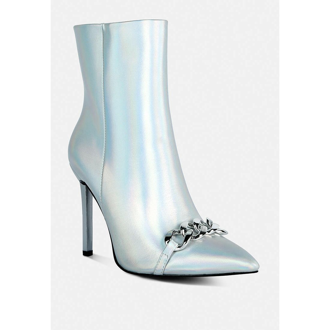 Firefly Metallic Chain Embellished Stiletto Ankle Boots.