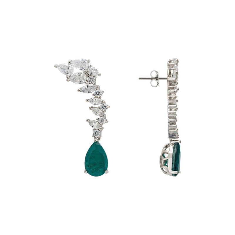 Henriette Teardrop Earrings Emerald Silver.