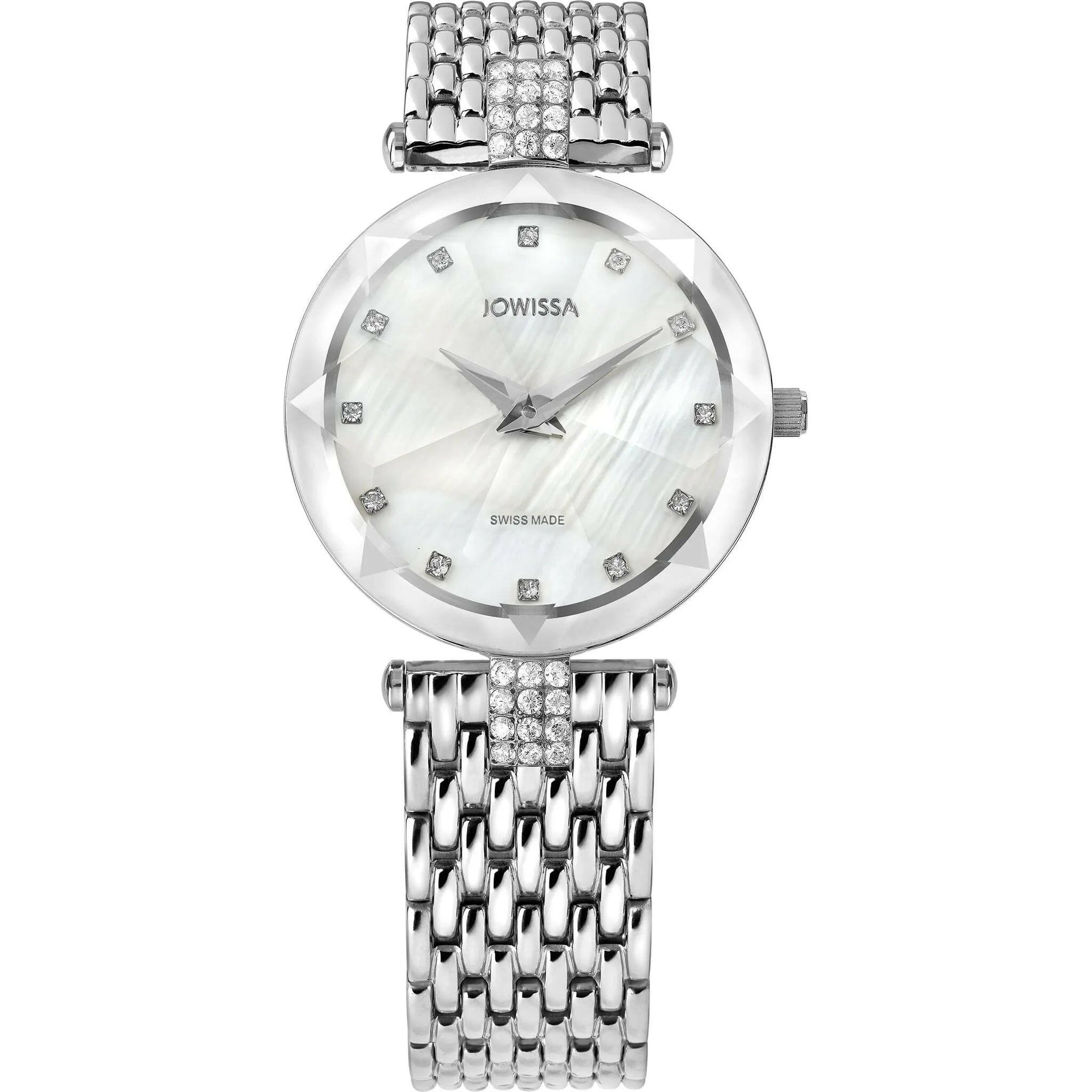 Facet Strass Swiss Ladies Watch Steel Pearl.