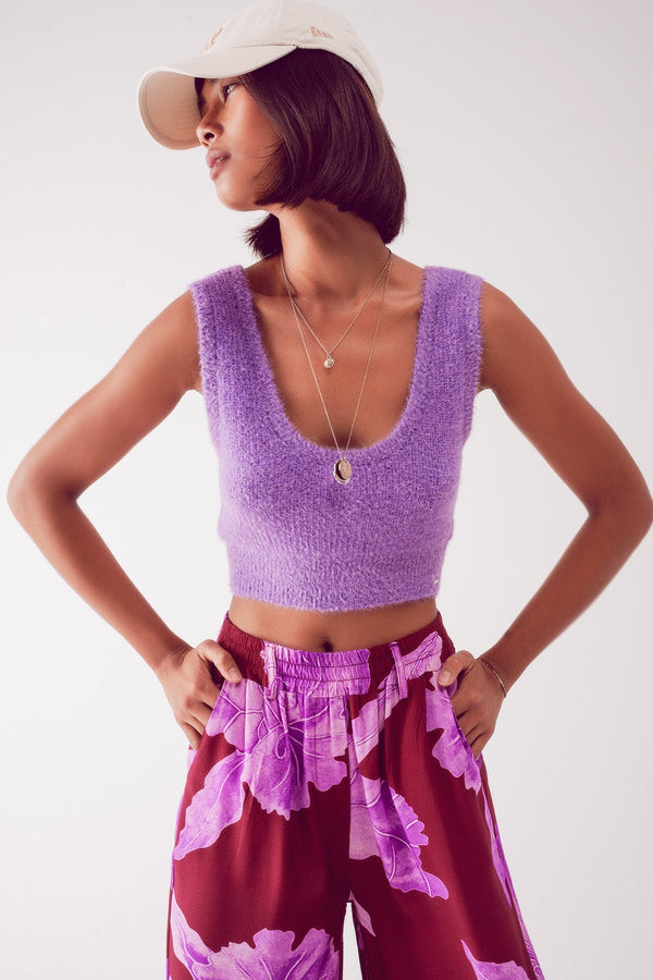 Knitted Crop Top in Purple