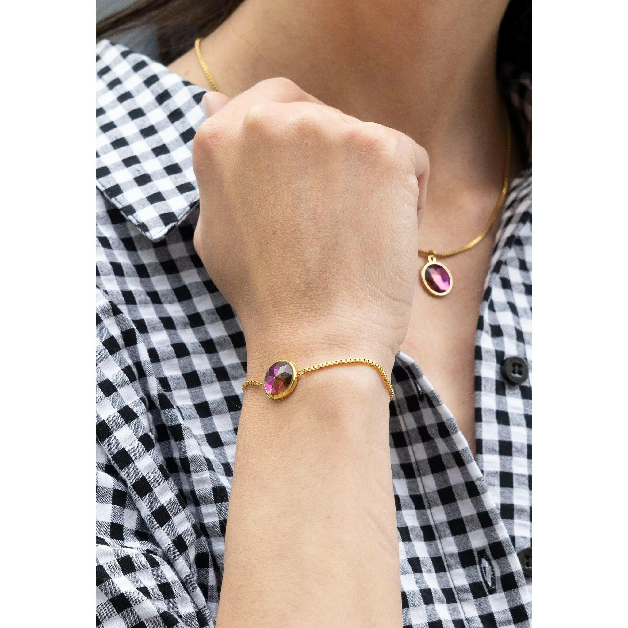 Facet Pendant Bracelet Gold Purple.