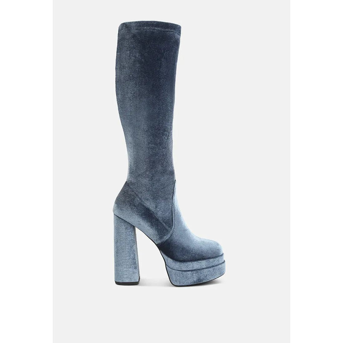 Lazuli High Block Heel Velvet Boot.