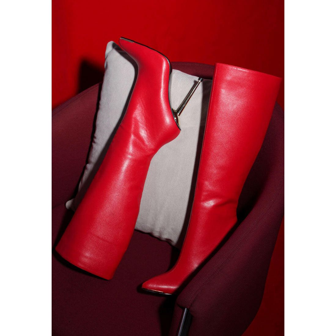 Hale Faux Leather Pointed Heel Calf Boots.