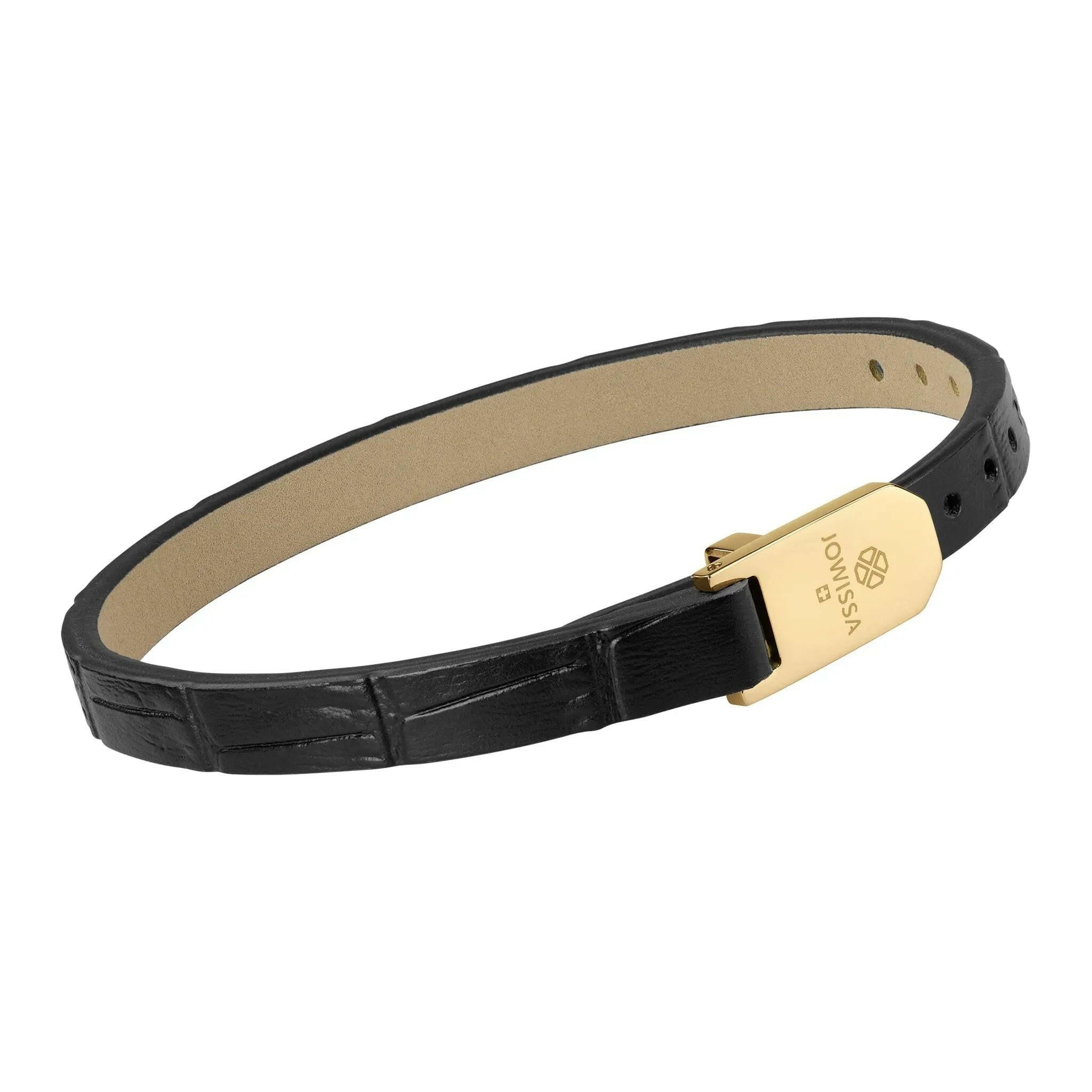 Matt Black Croco Leather Strap Gold Logo.