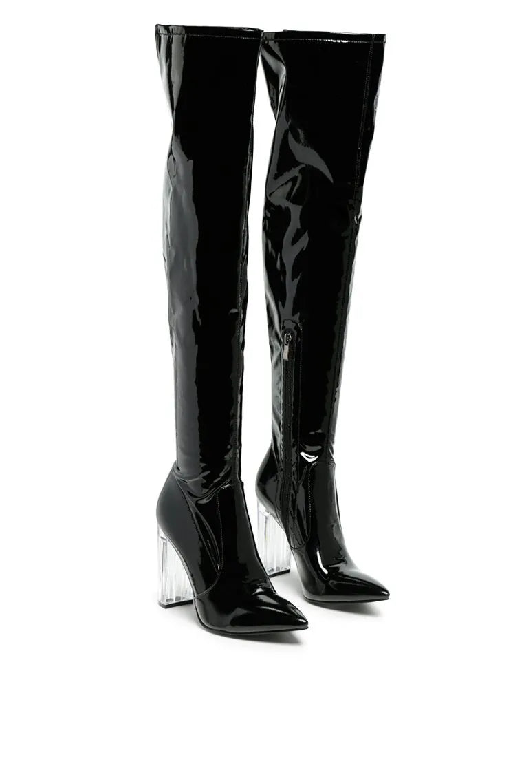 Noire Patent PU Thigh High Long Boots