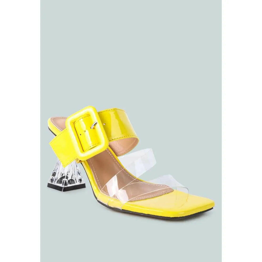 City Girl Buckle Detail Clear Spool Heel Sandals.