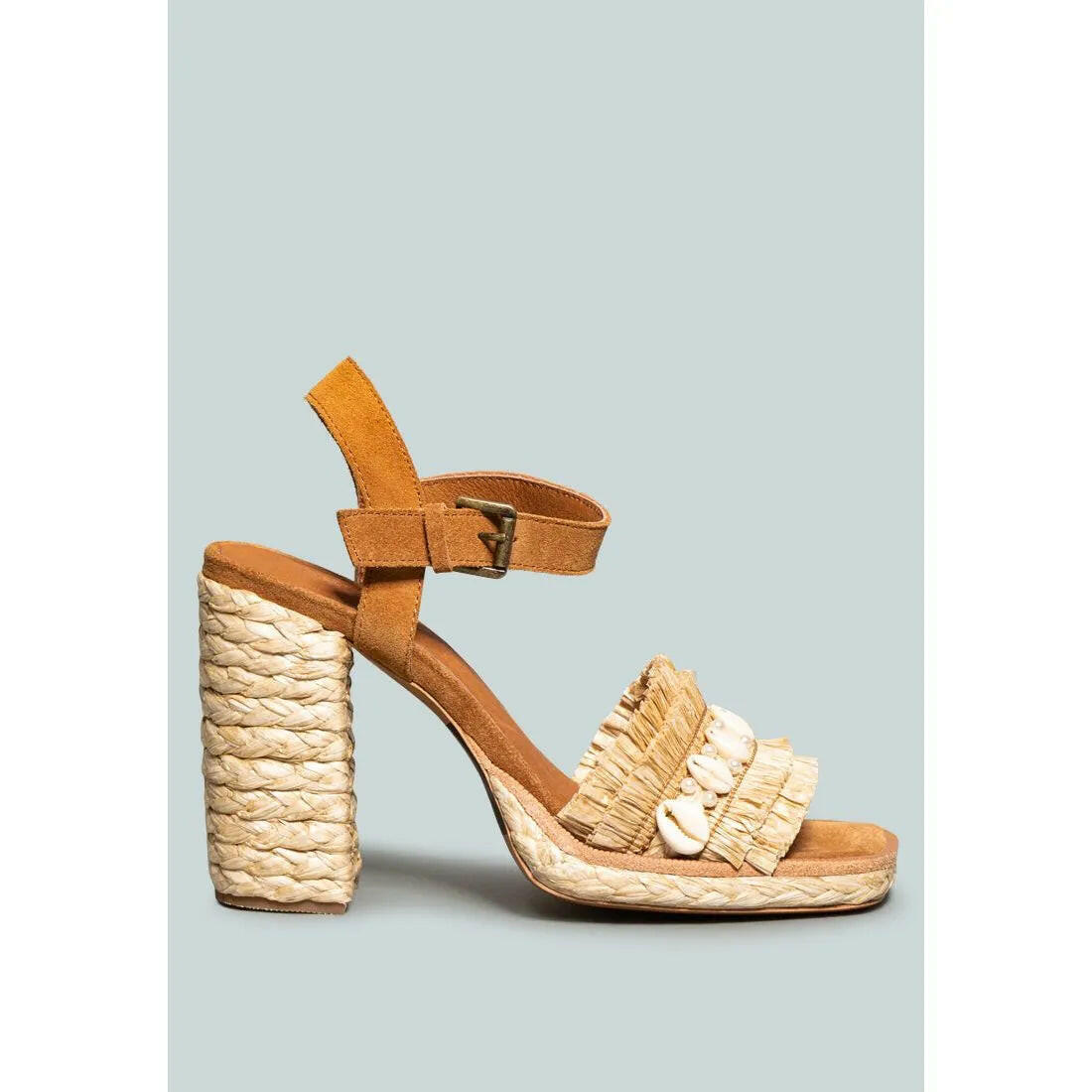 Willis Cowrie Raffia Handmade Block Sandal.