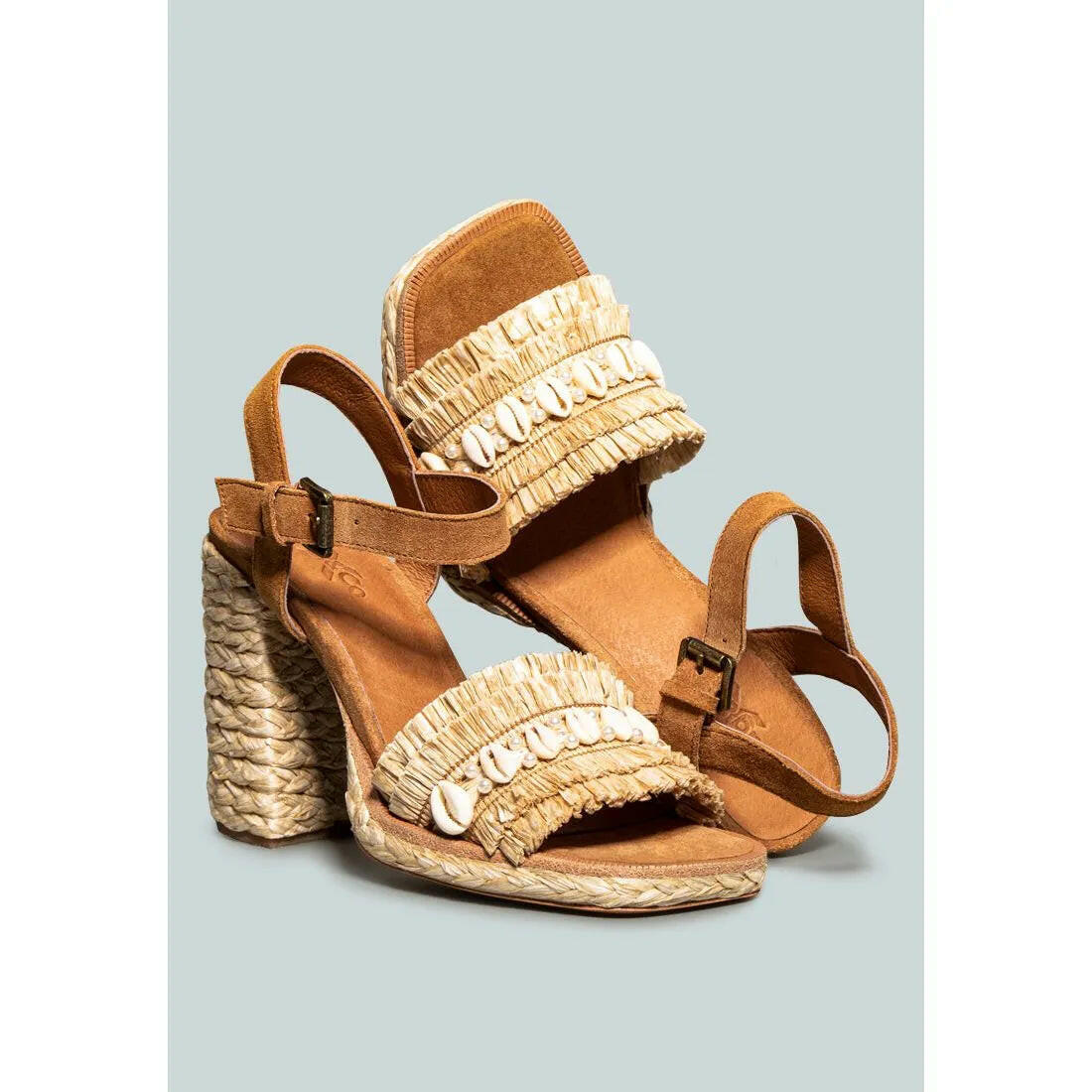 Willis Cowrie Raffia Handmade Block Sandal.