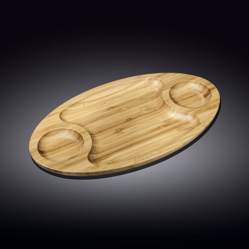 Bamboo 3 Section Platter 14" x 8" For Appetizers