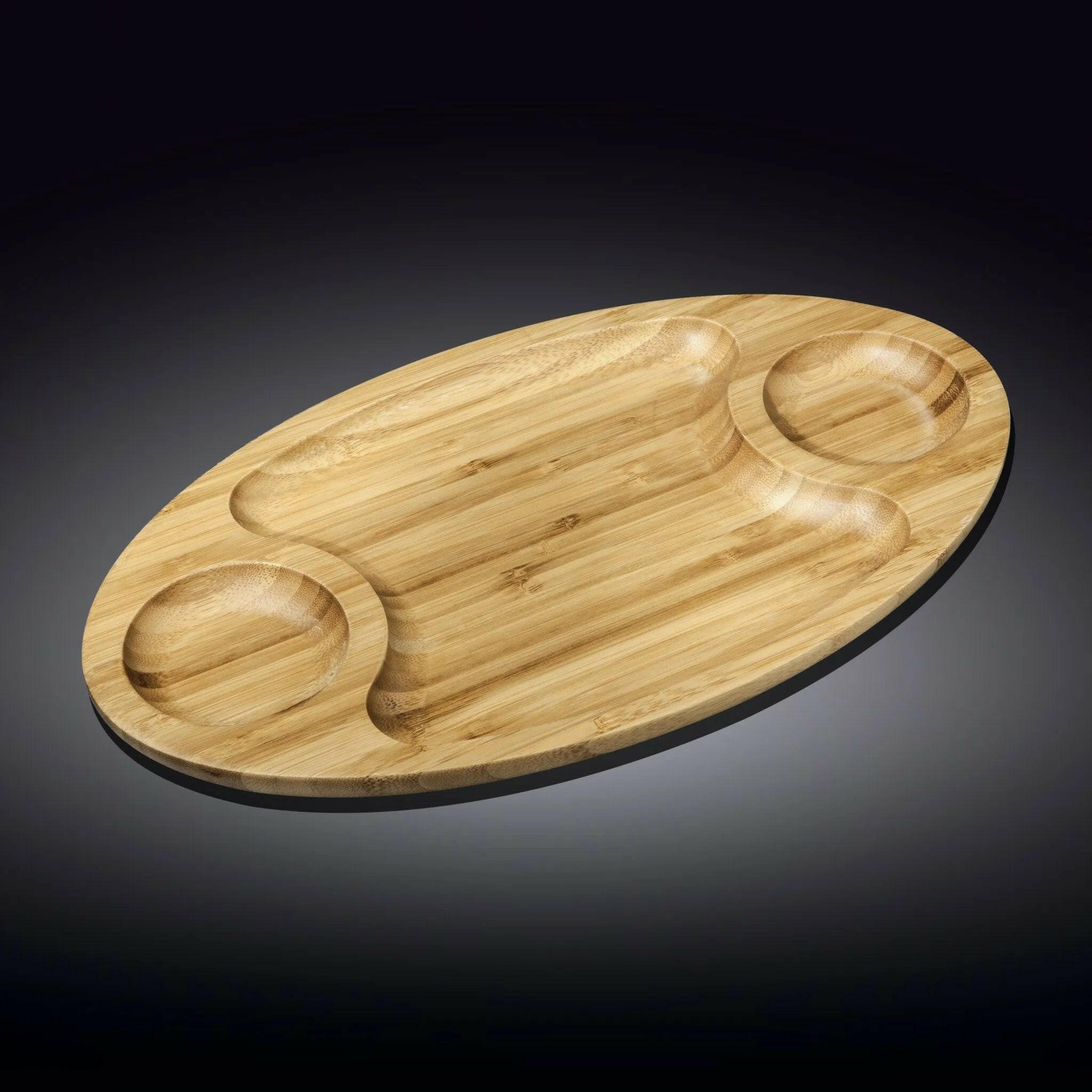 Bamboo 3 Section Platter 18" x 10" For Appetizers.