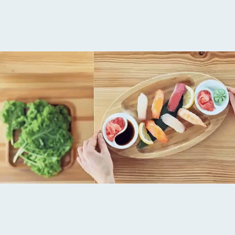 Fine Porcelain & Bamboo Serving Tray Set.