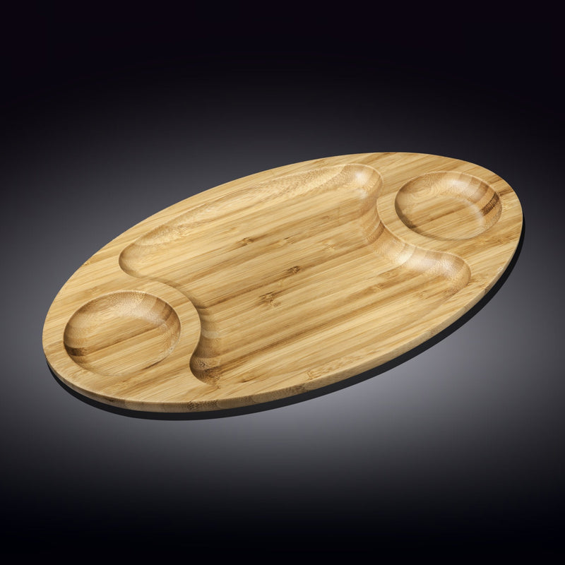 Bamboo 3 Section Platter 18" x 10" For Appetizers