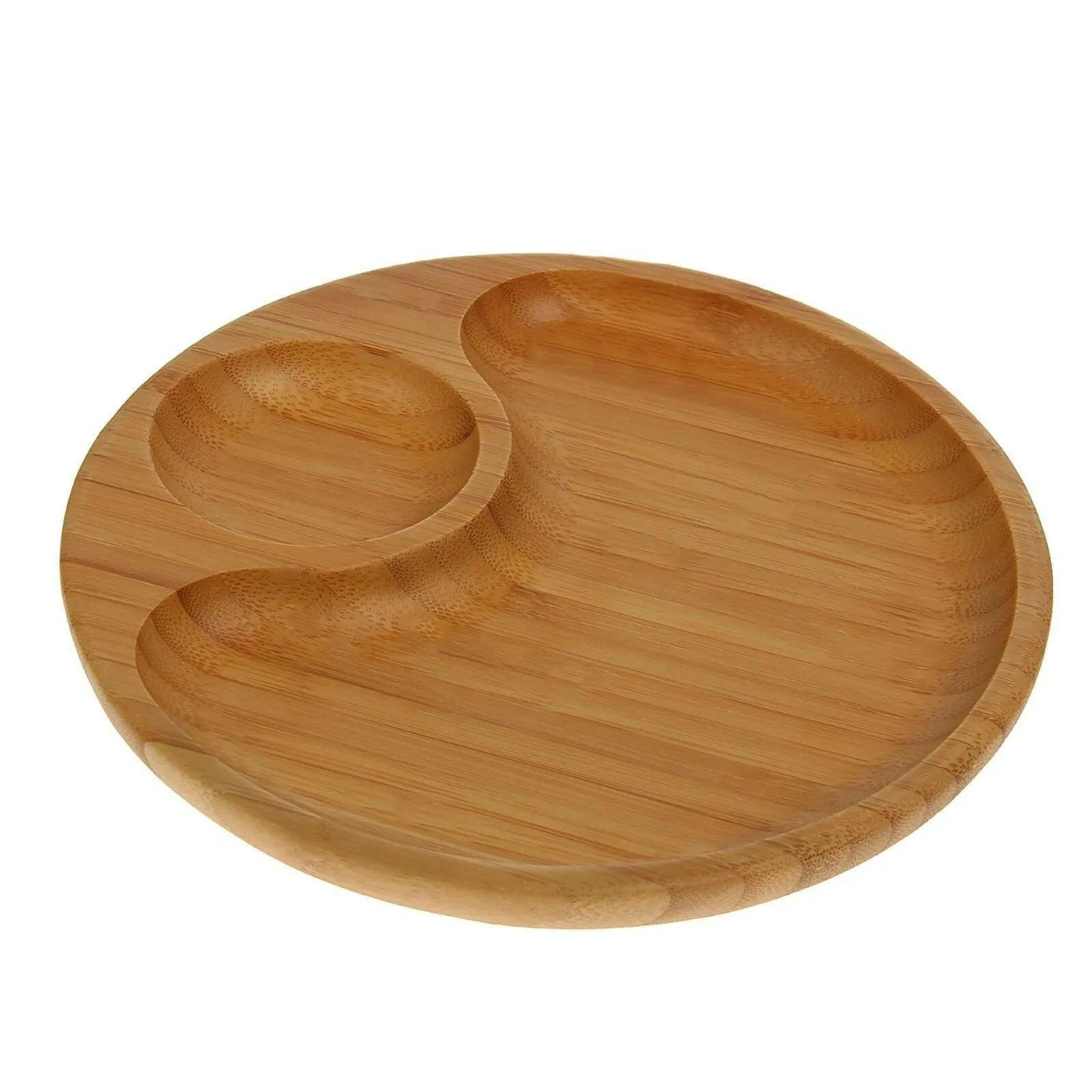 Bamboo Round 2 Section Platter 10" For Appetizers / Barbecue.