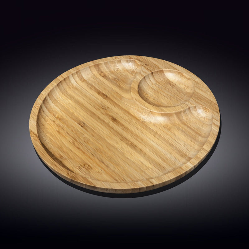 Bamboo Round 2 Section Platter 10" For Appetizers / Barbecue