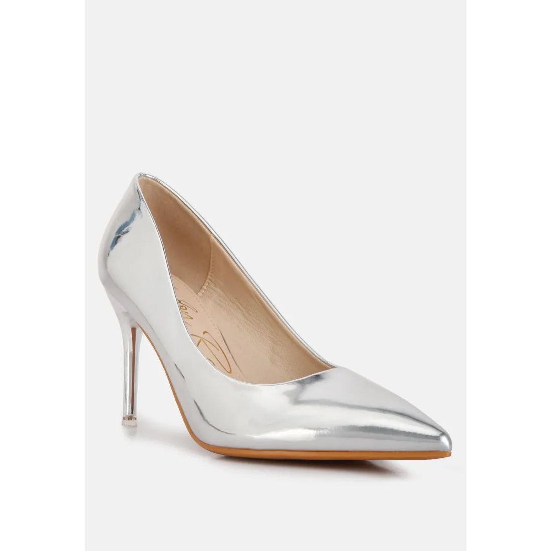 Poudre Metallic Patent Faux Leather Pumps.