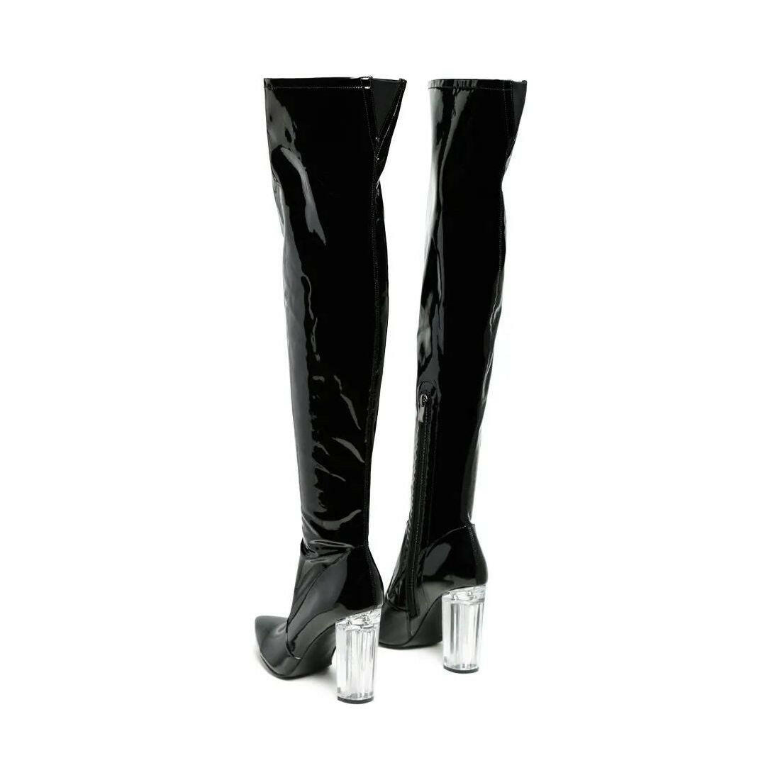 Noire Patent PU Thigh High Long Boots.