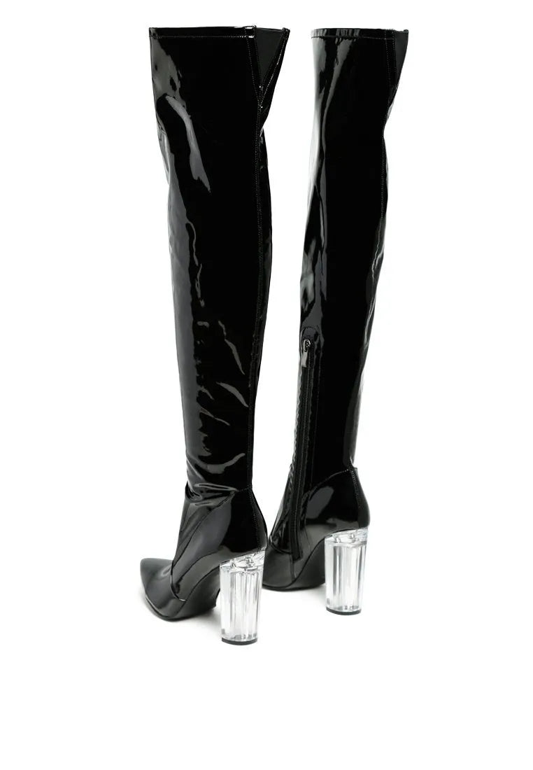 Noire Patent PU Thigh High Long Boots