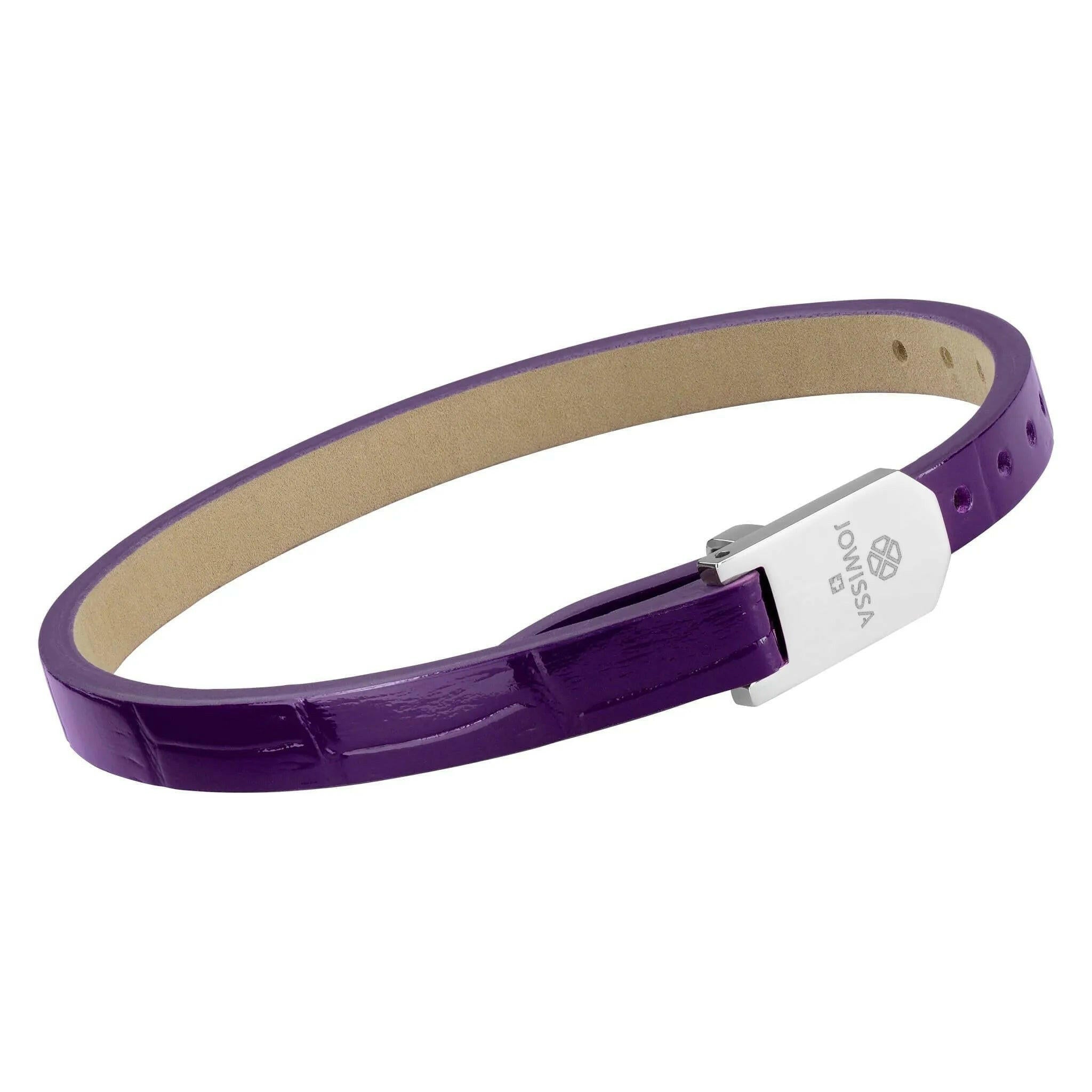 Glossy Purple Croco Leather Strap Steel Logo.