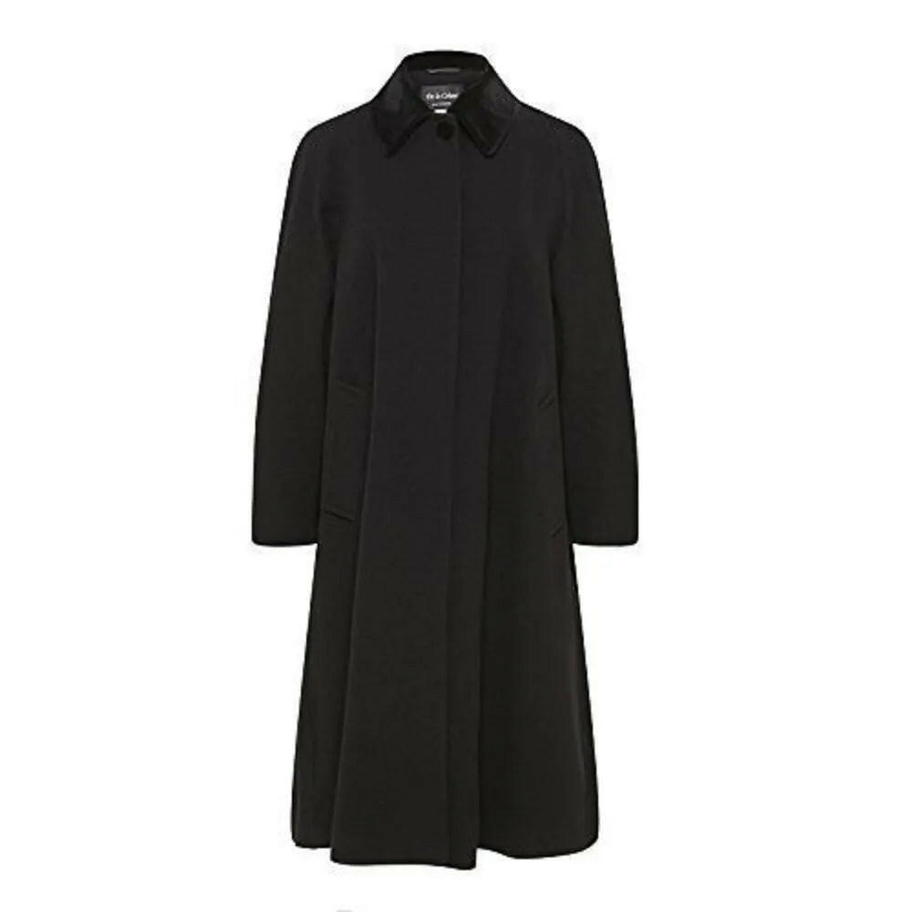 Wool Blend Oversized Velvet Trim Swing Coat.